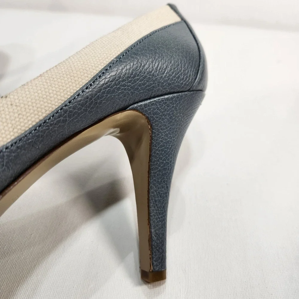 Nine West Duanao Womens Heels Blue / White Textile Leather Size US 9.5M‎